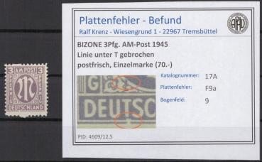 BIZONE_1945_PLATTENFEHLER_Nr_17aA_F9_postfrisch_Bild1