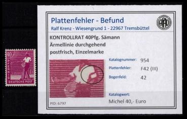 KONTROLLRAT_1947_PLATTENFEHLER_Nr_954_F42_(III)_postfrisch_Bild1