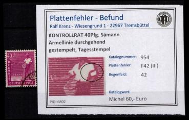 KONTROLLRAT_1947_PLATTENFEHLER_Nr_954_F42_(III)_gestempelt_Bild1