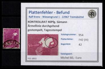 KONTROLLRAT_1947_PLATTENFEHLER_Nr_954_F42_(III)_gestempelt_Bild1