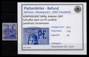 KONTROLLRAT_1947_PLATTENFEHLER_Nr_955_F38_postfrisch_Bild1