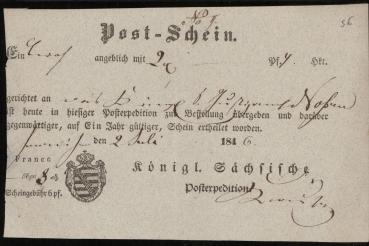 POST_SCHEIN_HAYNICHEN_Sachsen_1846__siehe_Beschreibung_Bild1