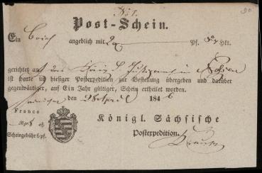 POST_SCHEIN_HAYNICHEN_Sachsen_1846__siehe_Beschreibung_Bild1