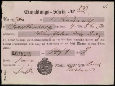 EINZAHLUNGS_SCHEIN_HAYNICHEN_1863__siehe_Beschreibung_Bild1
