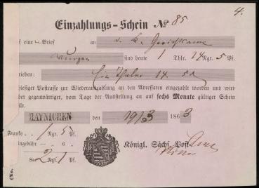 EINZAHLUNGS_SCHEIN_HAYNICHEN_1863__siehe_Beschreibung_Bild1