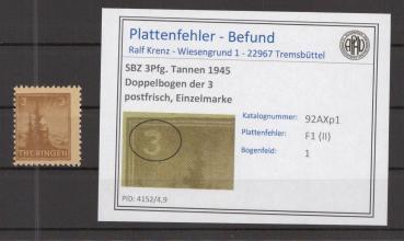SBZ_1945_PLATTENFEHLER_Nr_92AXp1_II_postfrisch_Bild1