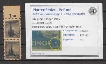 SBZ_1945_PLATTENFEHLER_Nr_93AXv_III_postfrisch_Bild1