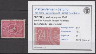 SBZ_1948_PLATTENFEHLER_Nr_232_F11_gestempelt_Bild1