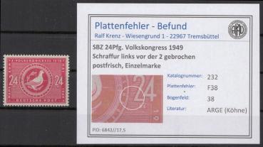 SBZ_1948_PLATTENFEHLER_Nr_232_F38_postfrisch_Bild1
