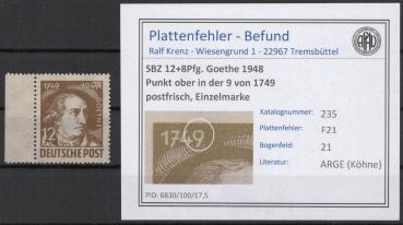 SBZ_1948_PLATTENFEHLER_Nr_235_F21_postfrisch_Bild1