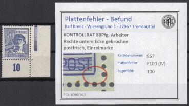 KONTROLLRAT_1947_PLATTENFEHLER_Nr_957_IV_postfrisch_Bild1