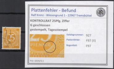 KONTROLLRAT_1947_PLATTENFEHLER_Nr_927_II_gestempelt_Bild1