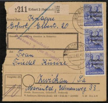 SBZ_1948_Interessante_Paketkarte_mit_Nr_203_gestempelt_Bild1