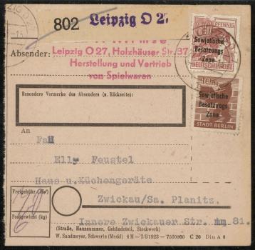SBZ_1948_Interessante_Paketkarte_mit_Nr_203_gestempelt_Bild1