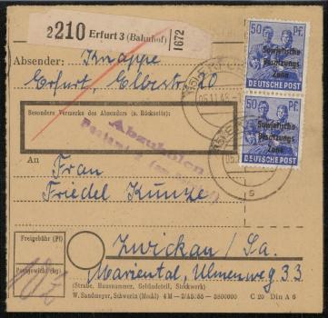 SBZ_1948_Interessante_Paketkarte_mit_Nr_203_gestempelt_Bild1