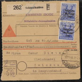 SBZ_1948_Interessante_Paketkarte_mit_Nr_205_gestempelt_Bild1