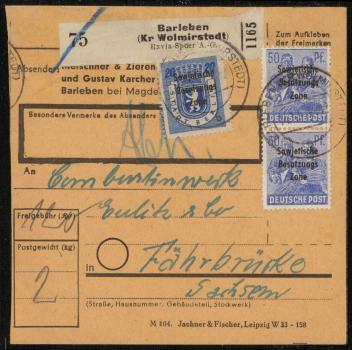 SBZ_1948_Interessante_Paketkarte_mit_Nr_205_gestempelt_Bild1