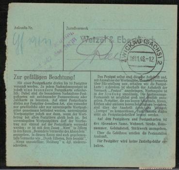 Preview: SBZ_1948_Interessante_Paketkarte_mit_Nr_203_gestempelt_Bild2