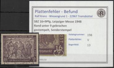 SBZ_1948_PLATTENFEHLER_Nr_198_V_gestempelt_Bild1
