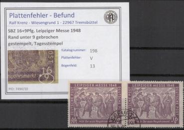 SBZ_1948_PLATTENFEHLER_Nr_198_V_gestempelt_Bild1