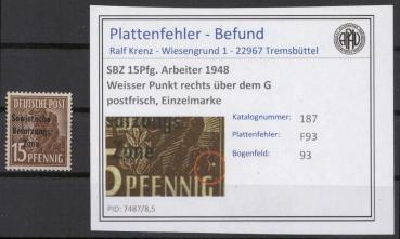 SBZ_1948_PLATTENFEHLER_Nr_187_F93_postfrisch_Bild1