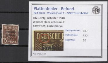 SBZ_1948_PLATTENFEHLER_Nr_187_F30_postfrisch_Bild1