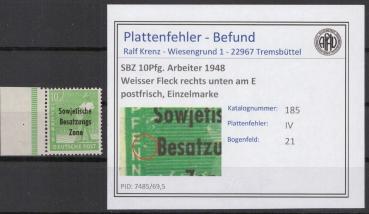 SBZ_1948_PLATTENFEHLER_Nr_185_IV_postfrisch_Bild1