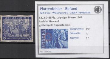 SBZ_1948_PLATTENFEHLER_Nr_199_IV_gestempelt_Bild1