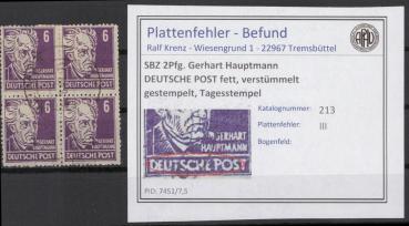SBZ_1948_PLATTENFEHLER_Nr_213_III_gestempelt_Bild1