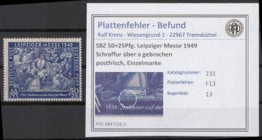 SBZ_1949_PLATTENFEHLER_Nr_231_F13_postfrisch_Bild1
