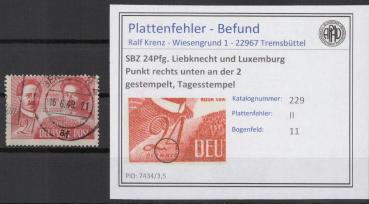 SBZ_1949_PLATTENFEHLER_Nr_229_II_gestempelt_Bild1