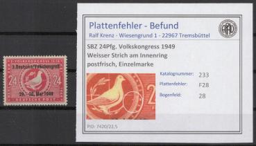 SBZ_1949_PLATTENFEHLER_Nr_233_F28_postfrisch_Bild1
