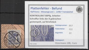 KONTROLLRAT_1946_PLATTENFEHLER_Nr_957_F22_gestempelt_Bild1