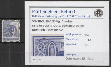 KONTROLLRAT_1946_PLATTENFEHLER_Nr_957_F11a_postfrisch_Bild1