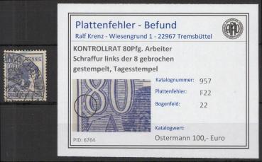 KONTROLLRAT_1946_PLATTENFEHLER_Nr_957_F22_gestempelt_Bild1