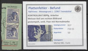 KONTROLLRAT_1946_PLATTENFEHLER_Nr_957_I_gestempelt_Bild1