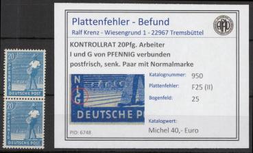 KONTROLLRAT_1946_PLATTENFEHLER_Nr_950_II_postfrisch_Bild1