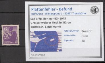 SBZ_1945_PLATTENFEHLER_Nr_2Aawbzt_F36a_postfrisch_Bild1