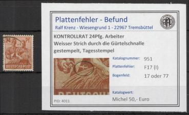 KONTROLLRAT_1946_PLATTENFEHLER_Nr_951_I_gestempelt_Bild1