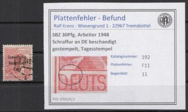 SBZ_1948_PLATTENFEHLER_Nr_192_F11_gestempelt_Bild1