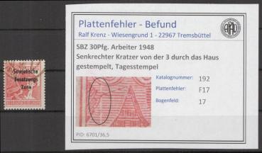 SBZ_1948_PLATTENFEHLER_Nr_192_F17_gestempelt_Bild1
