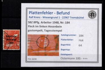 SBZ_1948_PLATTENFEHLER_Nr_184_F64_postfrisch_Bild1