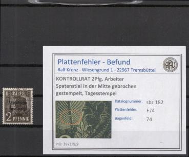 SBZ_1945_PLATTENFEHLER_Nr_182_F74_gestempelt_Bild1