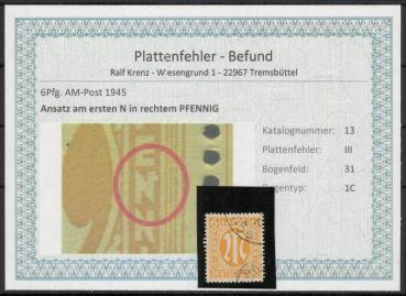 BIZONE_1948_PLATTENFEHLER_Nr_13III_gestempelt_Bild1