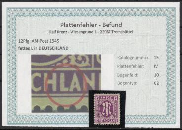 BIZONE_1948_PLATTENFEHLER_Nr_15IV_gestempelt_Bild1
