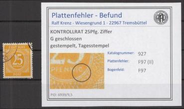 KONTROLLRAT_1947_PLATTENFEHLER_Nr_927_II_gestempelt_Bild1