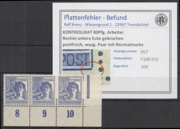 KONTROLLRAT_1947_PLATTENFEHLER_Nr_957_IV_postfrisch_Bild1