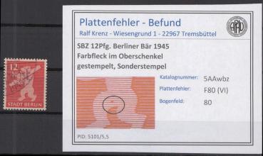 SBZ_1945_PLATTENFEHLER_Nr_5Awbz_VI_gestempelt_Bild1