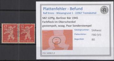 SBZ_1945_PLATTENFEHLER_Nr_5Awaz_VI_gestempelt_Bild1