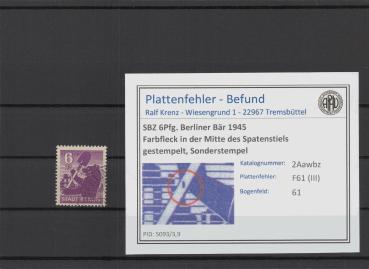 SBZ_1945_PLATTENFEHLER_Nr_2Awbz_III_gestempelt_Bild1